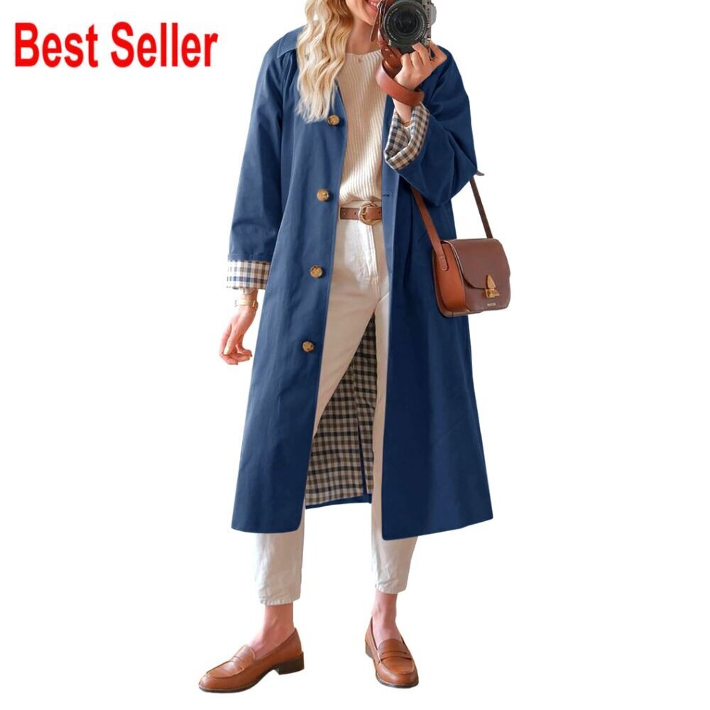 Oversized Trench Coat Windproof Classic Elegant Outerwear Long Sleeve Button